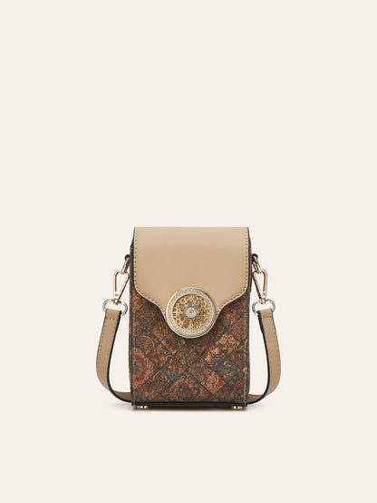 Ethnic Style Cork Phone Crossbody Bag