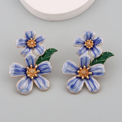 Floral Enamel Drop Earrings Versatile Office Chic
