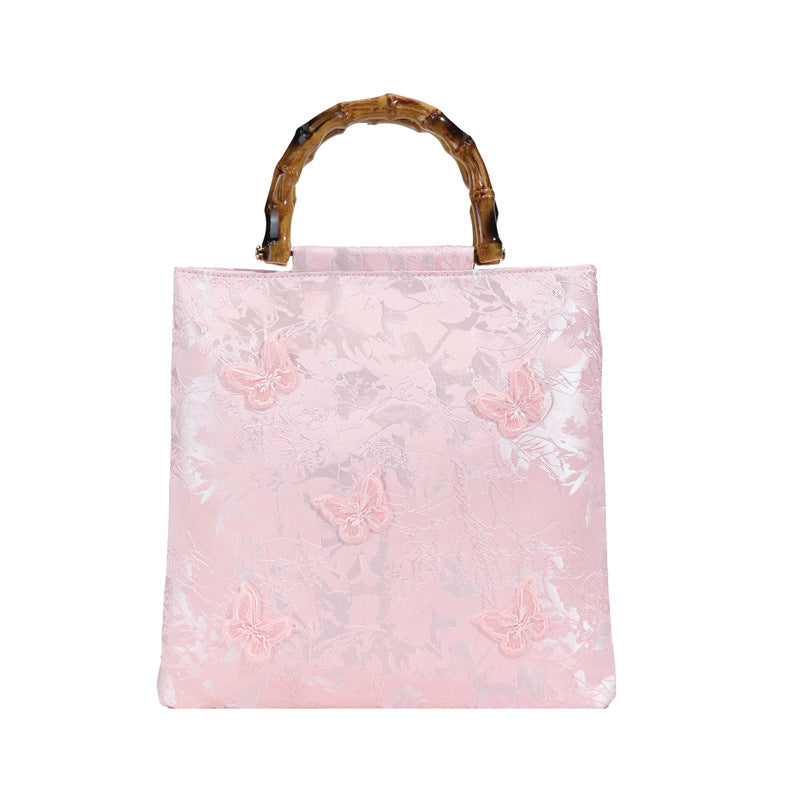 New Embroidered Sequin Bamboo Handle Evening Bag