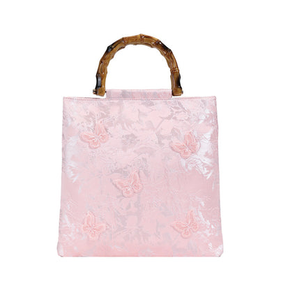 New Embroidered Sequin Bamboo Handle Evening Bag