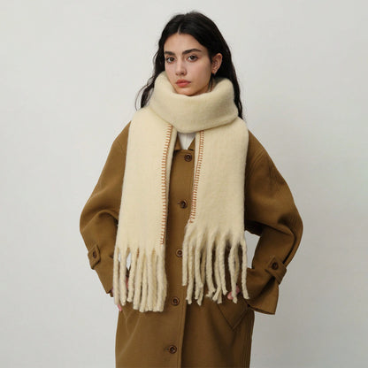 Solid Color Fringed Scarf Stylish Warm Winter Wrap