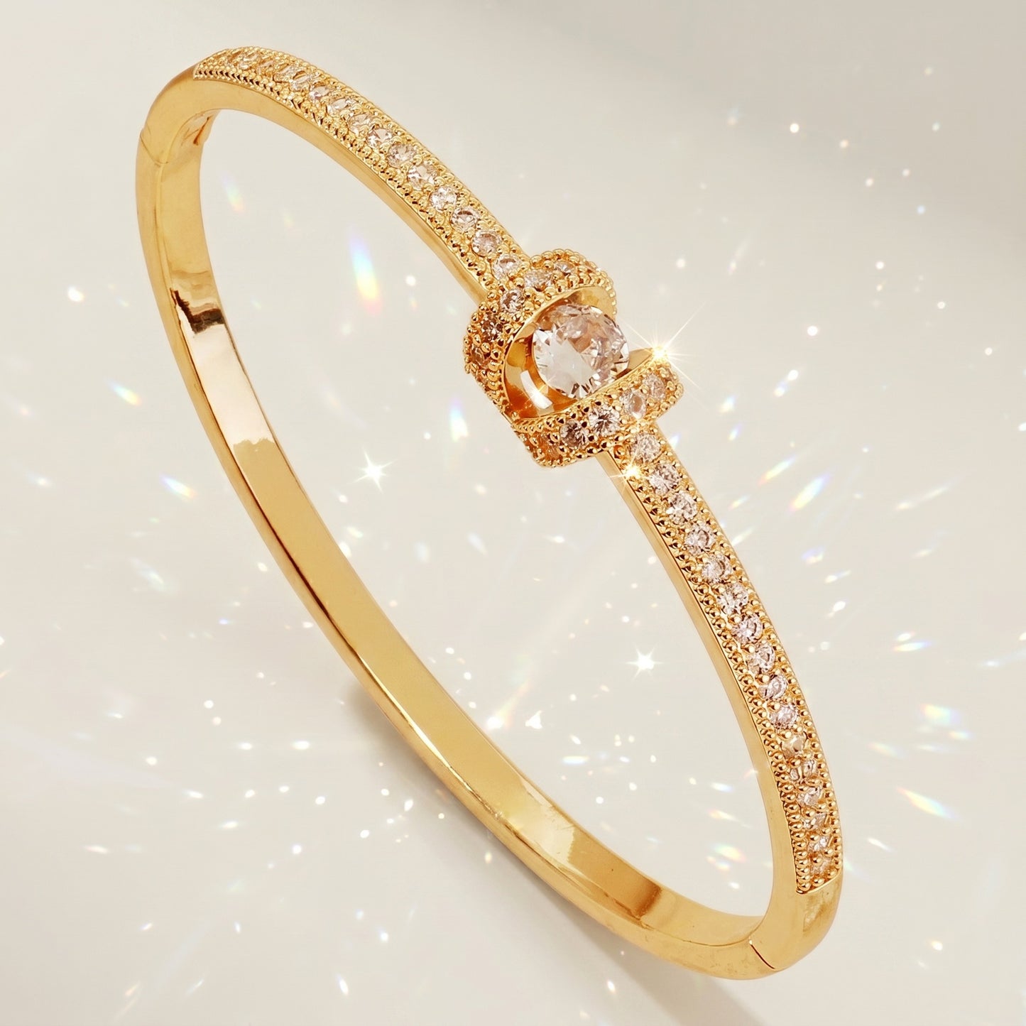 High-End Zirconia Stone Bangle with Nail Design for Weddings and Parties