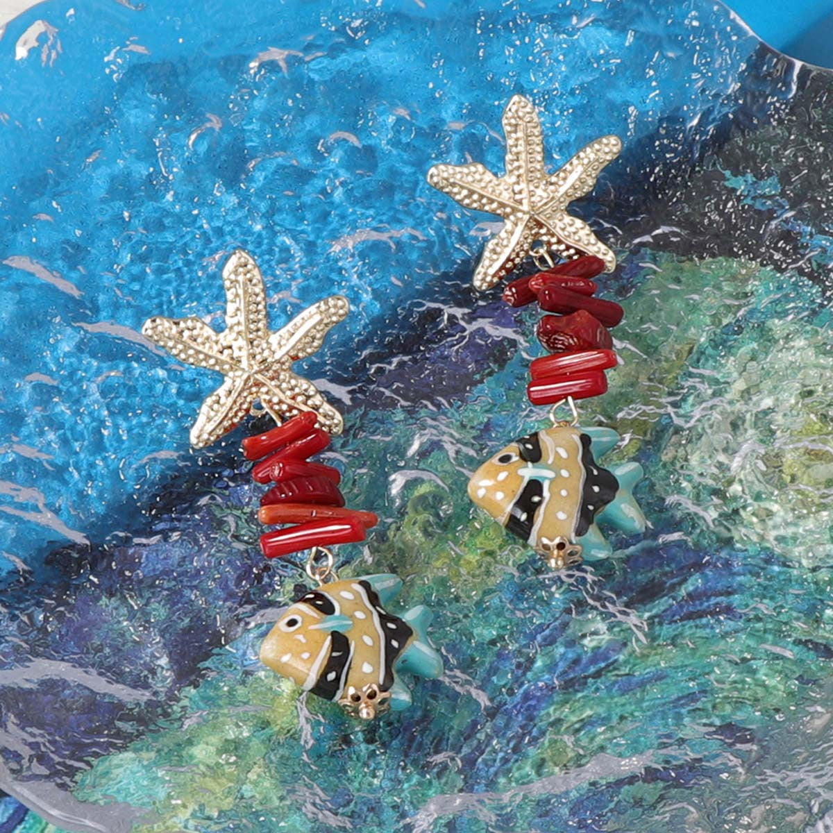Alloy Long Dangle Earrings Starfish Shell Beach Style