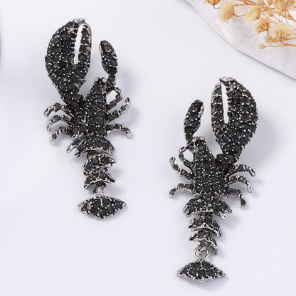 Statement Lobster Earrings Rhinestone Gothic Resort