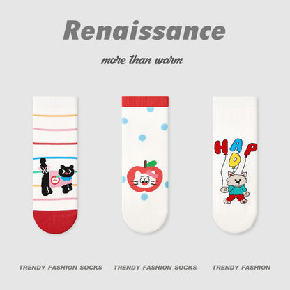 Socks Embossed Floral Combed Cotton Seamless Toe Casual