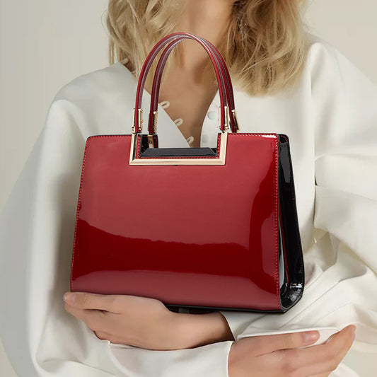 Red Patent Leather Tote Bag for Moms - Elegant and Functional