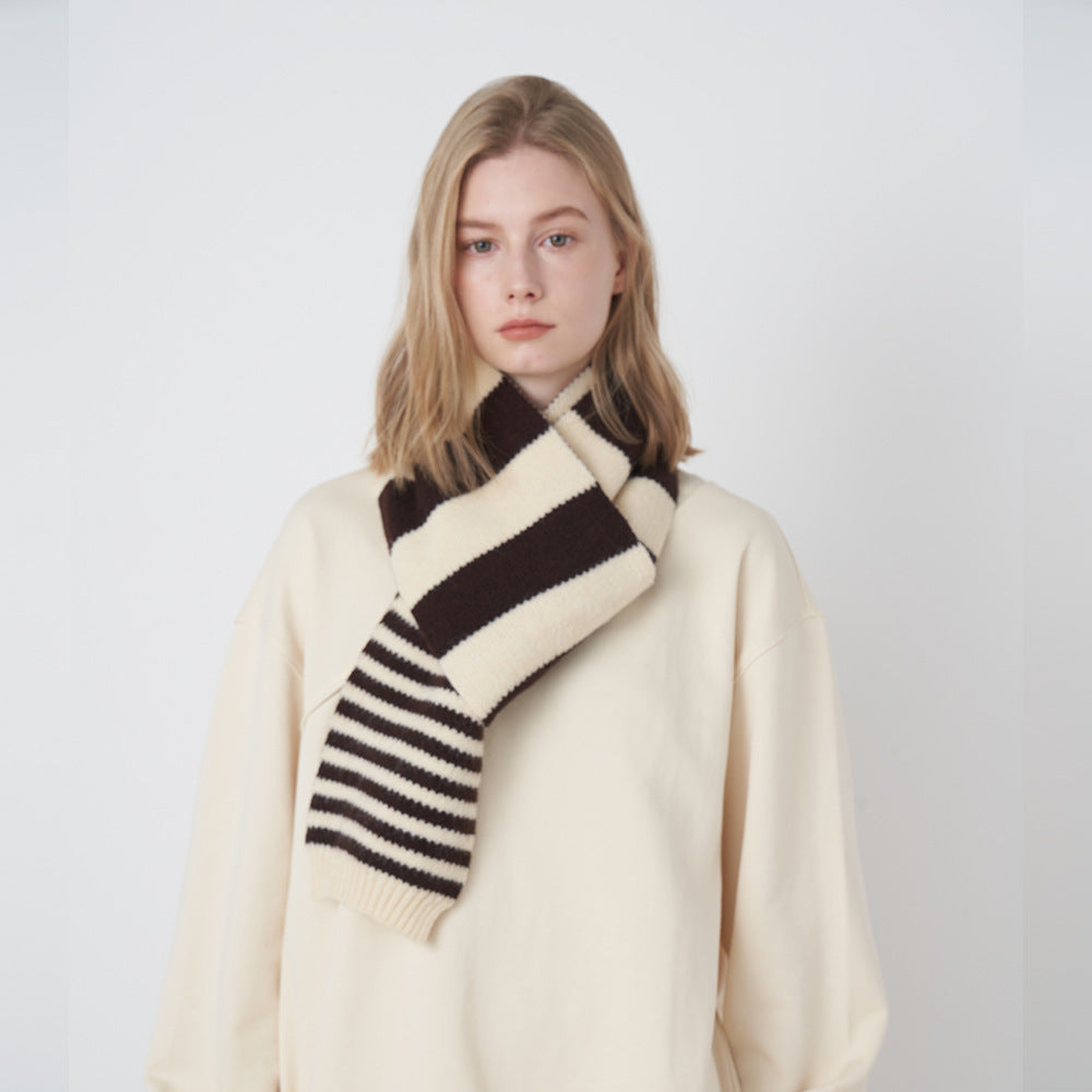 Color-Block Striped Knit Scarf Fashionable Casual Soft Warm Neck Warmer