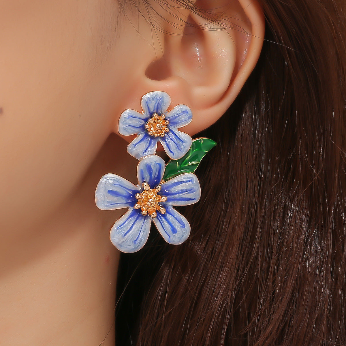 Floral Enamel Drop Earrings Versatile Office Chic