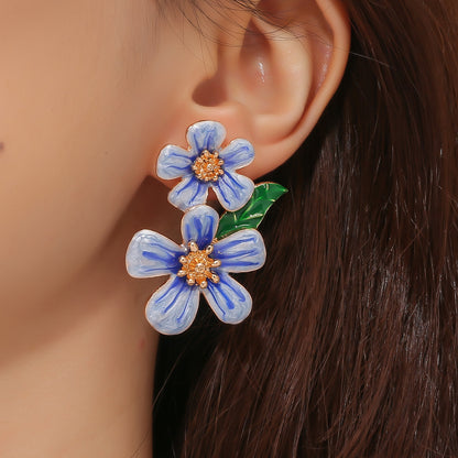 Floral Enamel Drop Earrings Versatile Office Chic