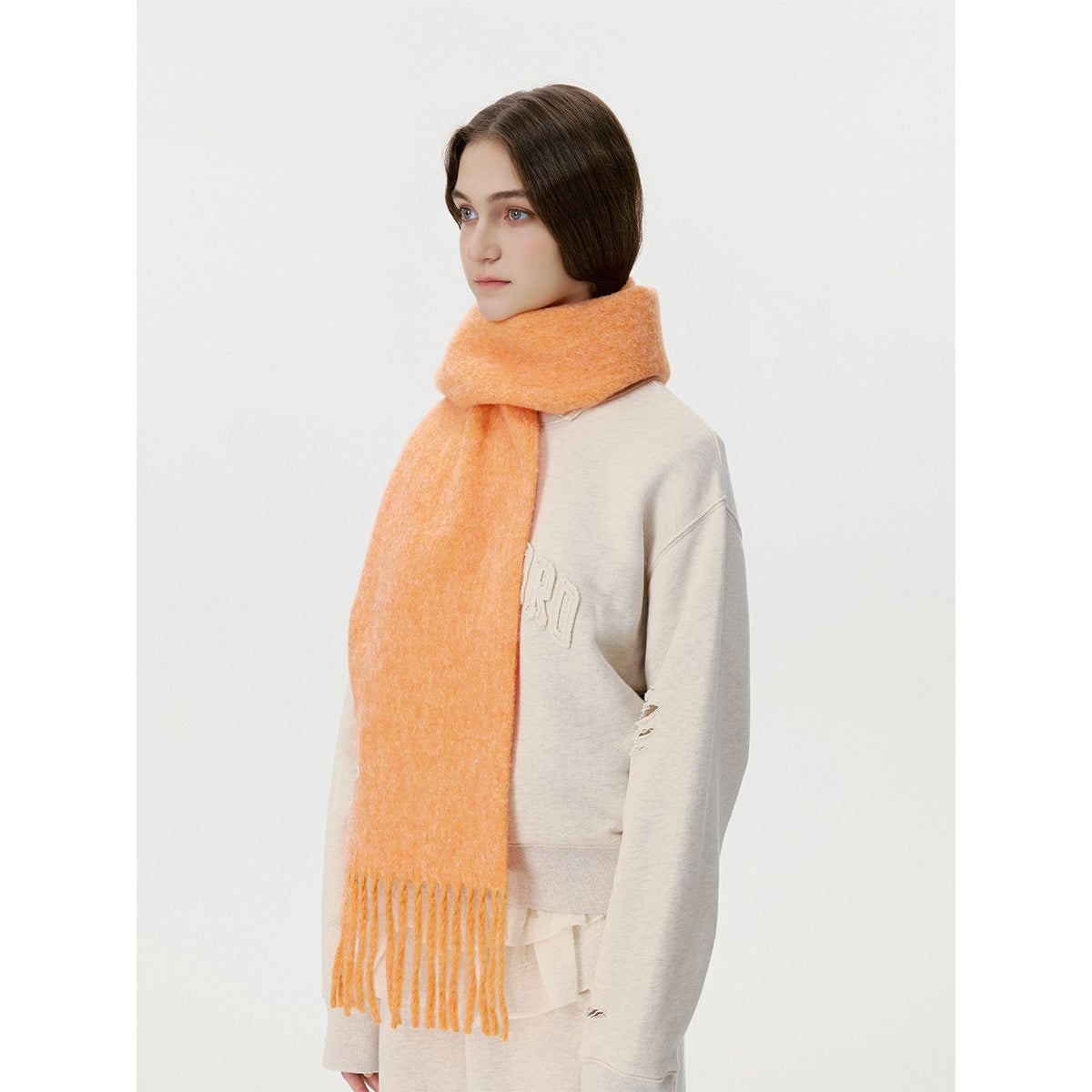 Solid Color Fringed Scarf Stylish Warm Neck Wrap