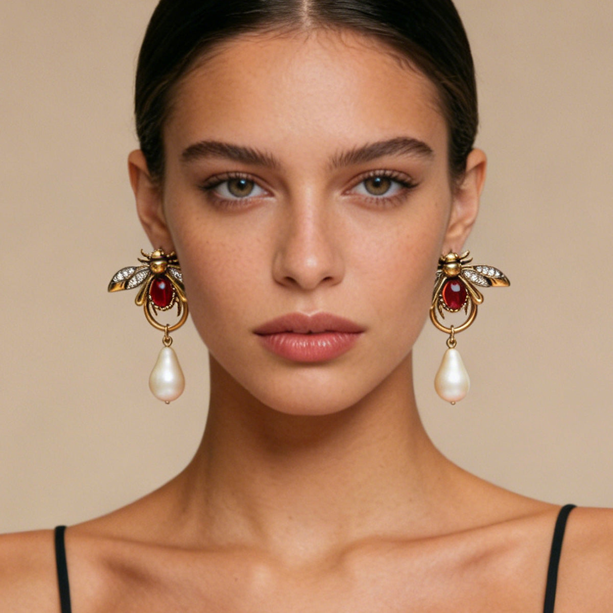 Earrings Bee Pearl Teardrop With Zircon Accents Elegant