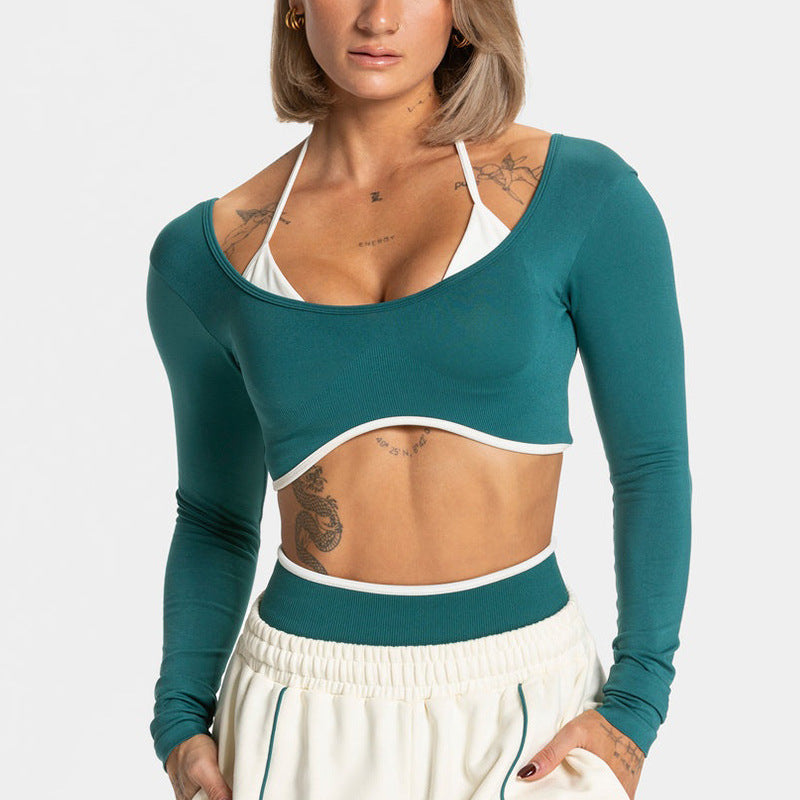 Color Blocked Long Sleeve Workout Top for Women