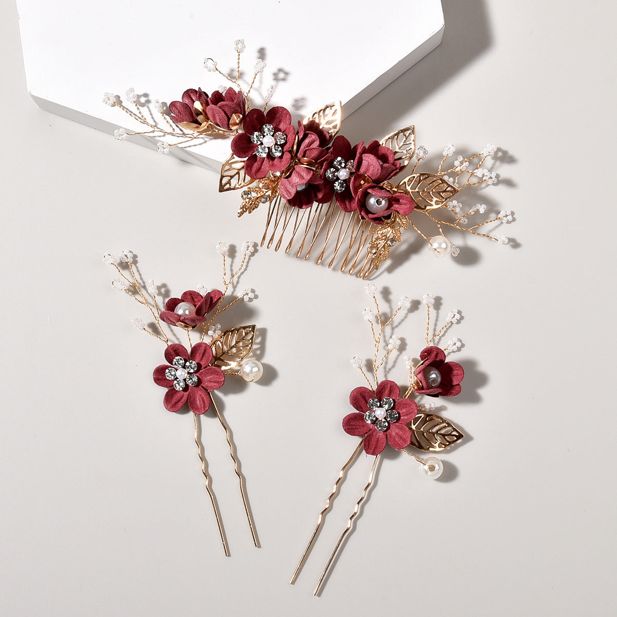 Pastel Colored Floral Hair Combs Set Bridal