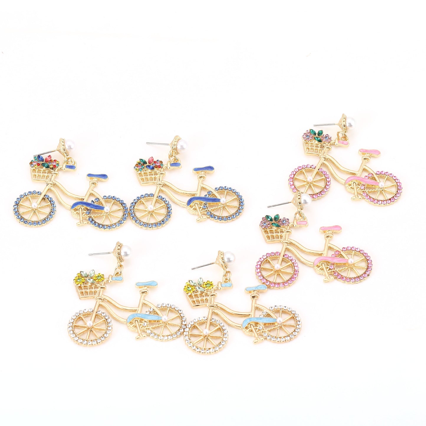 Earrings Bicycle Pearl Rhinestone Lightweight Office Chic