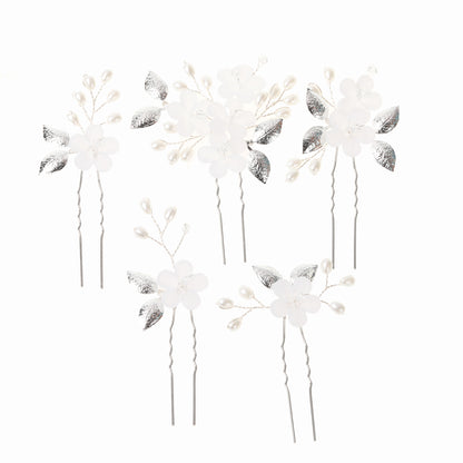 Flower Leaf U Shaped Hair Pins Bridal Hair Accessory