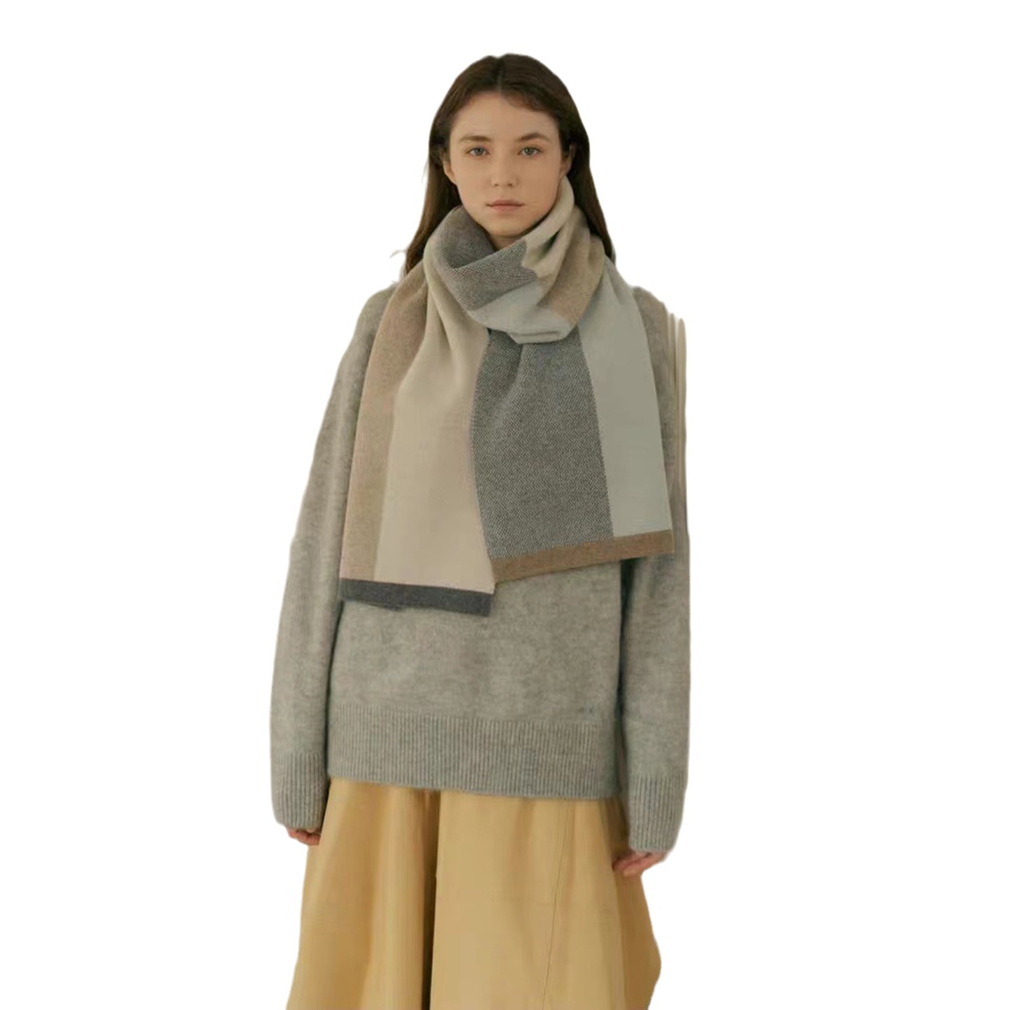 Chic Knitted Scarf with Asymmetrical Checkered Pattern