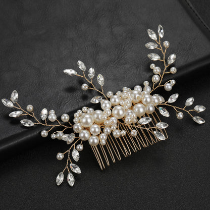 Handmade Pearl Flower Wedding Hair Comb Rhinestones