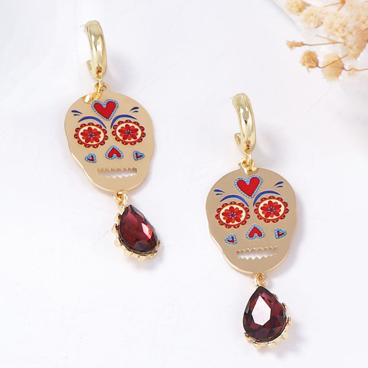 Dangle Earrings Skull Drop Micro Pave CZ Halloween