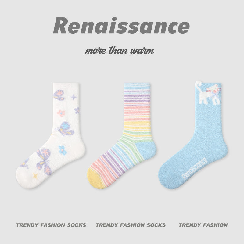 Mid Calf Polka Dot Coral Fleece Socks