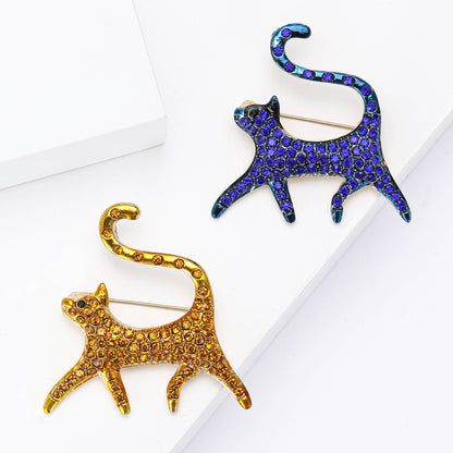 Fashionable Cartoon Cat Brooch Alloy Rhinestone Pin for Women
