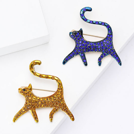 Fashionable Cartoon Cat Brooch Alloy Rhinestone Pin for Women