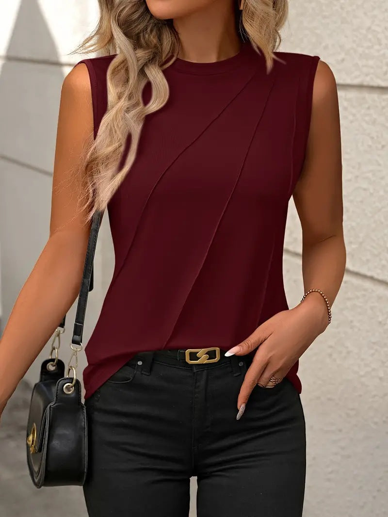 Loose Fitting Solid Color Sleeveless T-Shirt for Women