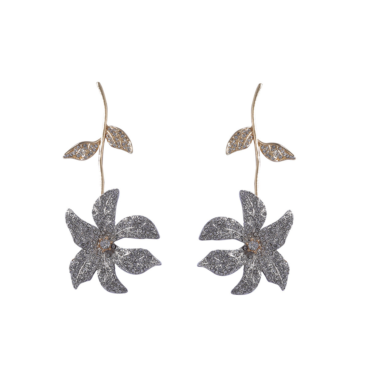 Alloy Crystal Floral Statement Drop Earrings