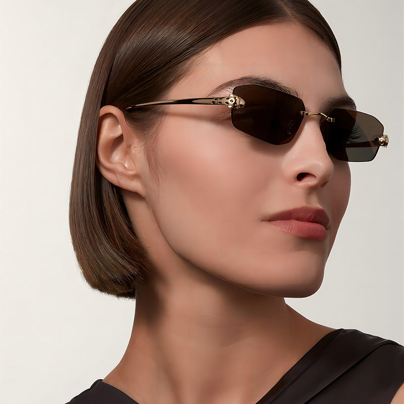 Fashionable Metal Frame Leopard Sunglasses Unisex Stylish UV400 Protection