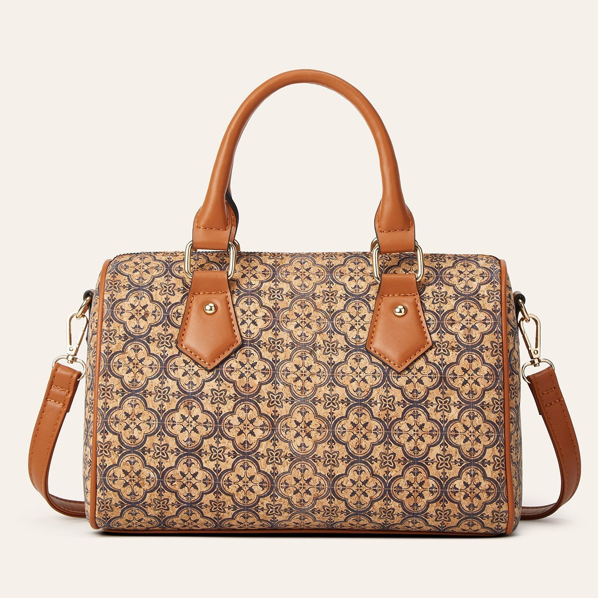 Retro Cork Texture Tote Bag with Ethnic Print
