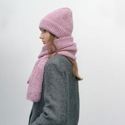 Unisex Solid Color Wool Blend Knitted Beanie and Scarf Set