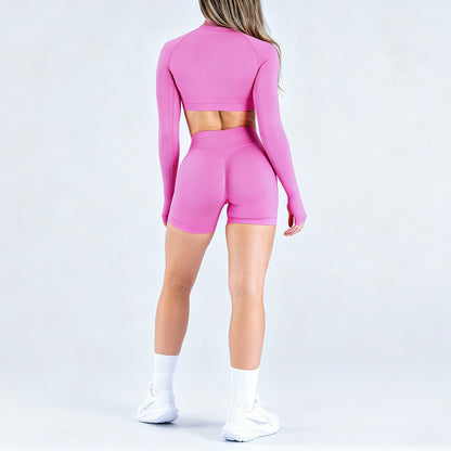 DFYNE Women's Long Sleeve Half-Zip Athletic Top Breathable Stretch Yoga Set