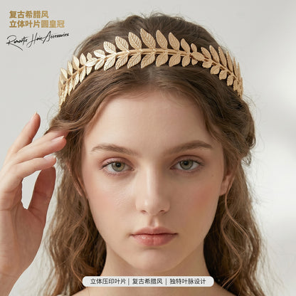 Vintage Greek-Style Gold Olive Leaf Crown Headband for Brides