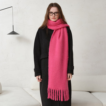 Classic Wool Blend Solid Color Fringed Scarf for Women