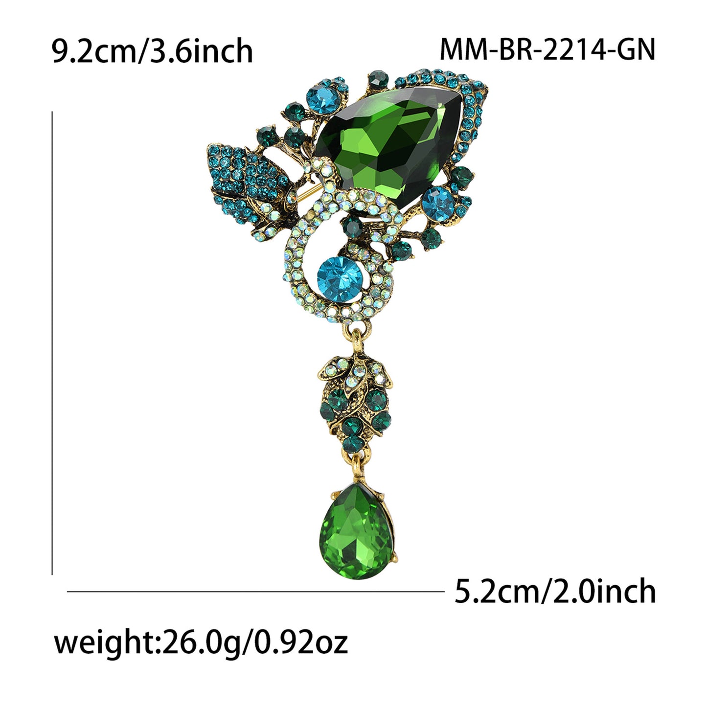 Creative Alloy Rhinestone Water Drop Glass Brooch Fashionable Floral Accessory
