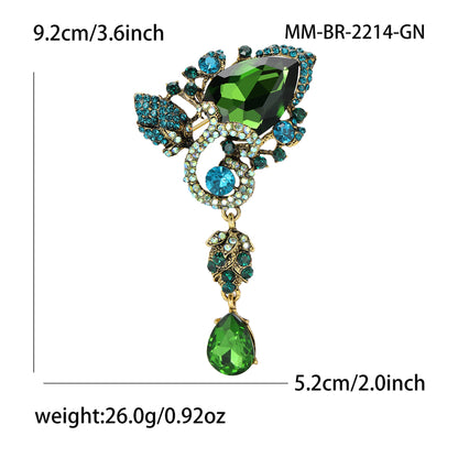 Creative Alloy Rhinestone Water Drop Glass Brooch Fashionable Floral Accessory