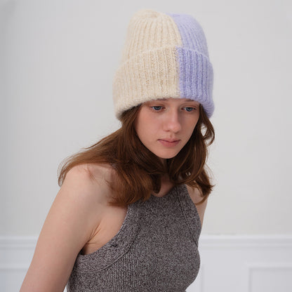 Trendy Color Block Knitted Beanie Soft Plush Warm Hat