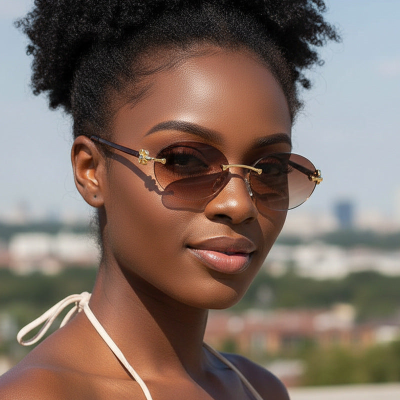 Oval Rimless Fashion Sunglasses UV400 Protection for Outdoor Activities
