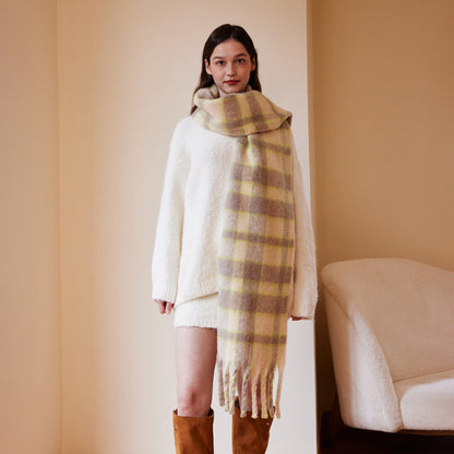 Designer Plaid Wool Scarf Soft Warm Wrap for Women