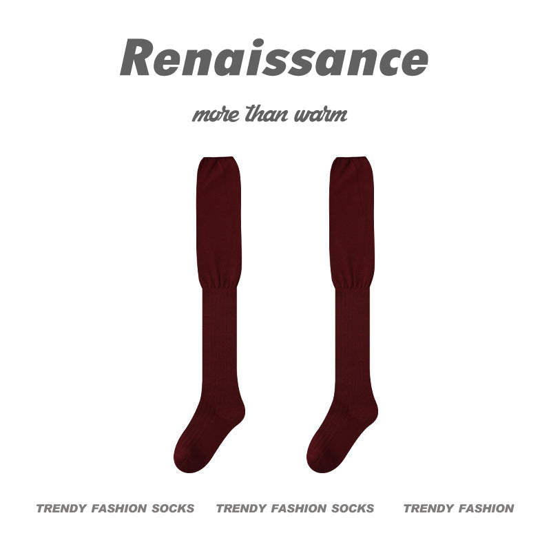 Over The Knee Socks Solid Combed Cotton Casual