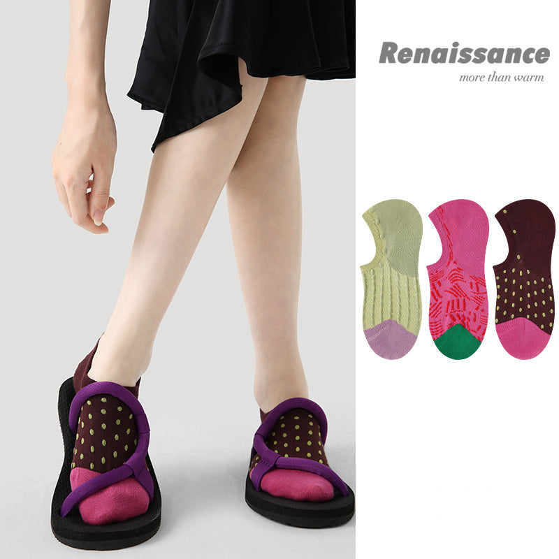 Socks Vintage Embossed Combed Cotton No Show