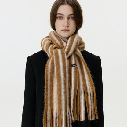 Trendy Color Block Striped Tassel Scarf Warm Shawl