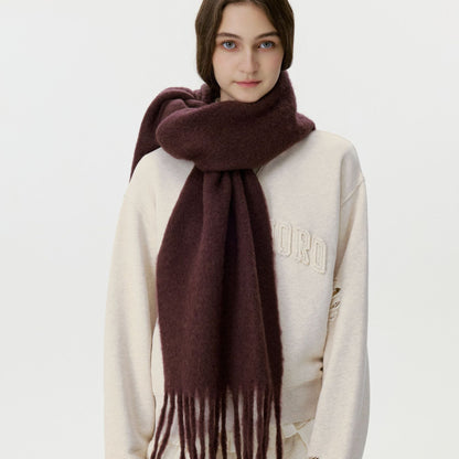 Solid Color Wool Scarf with Fringe - Stylish and Cozy