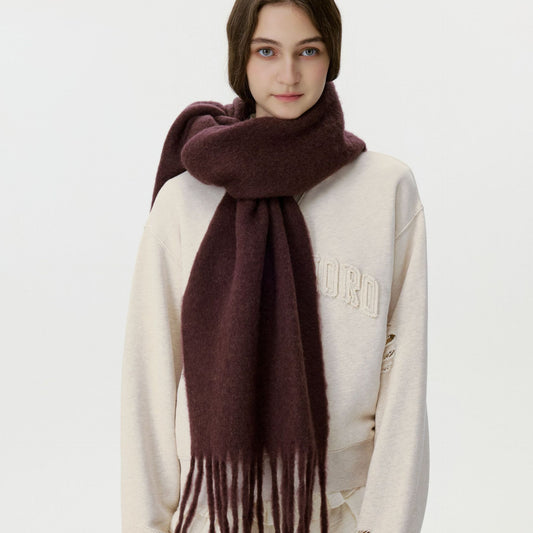 Solid Color Wool Scarf with Fringe - Stylish and Cozy