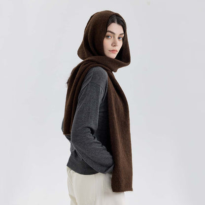 Solid Color Hooded Scarf for Women - Stylish Warm Knit Wrap