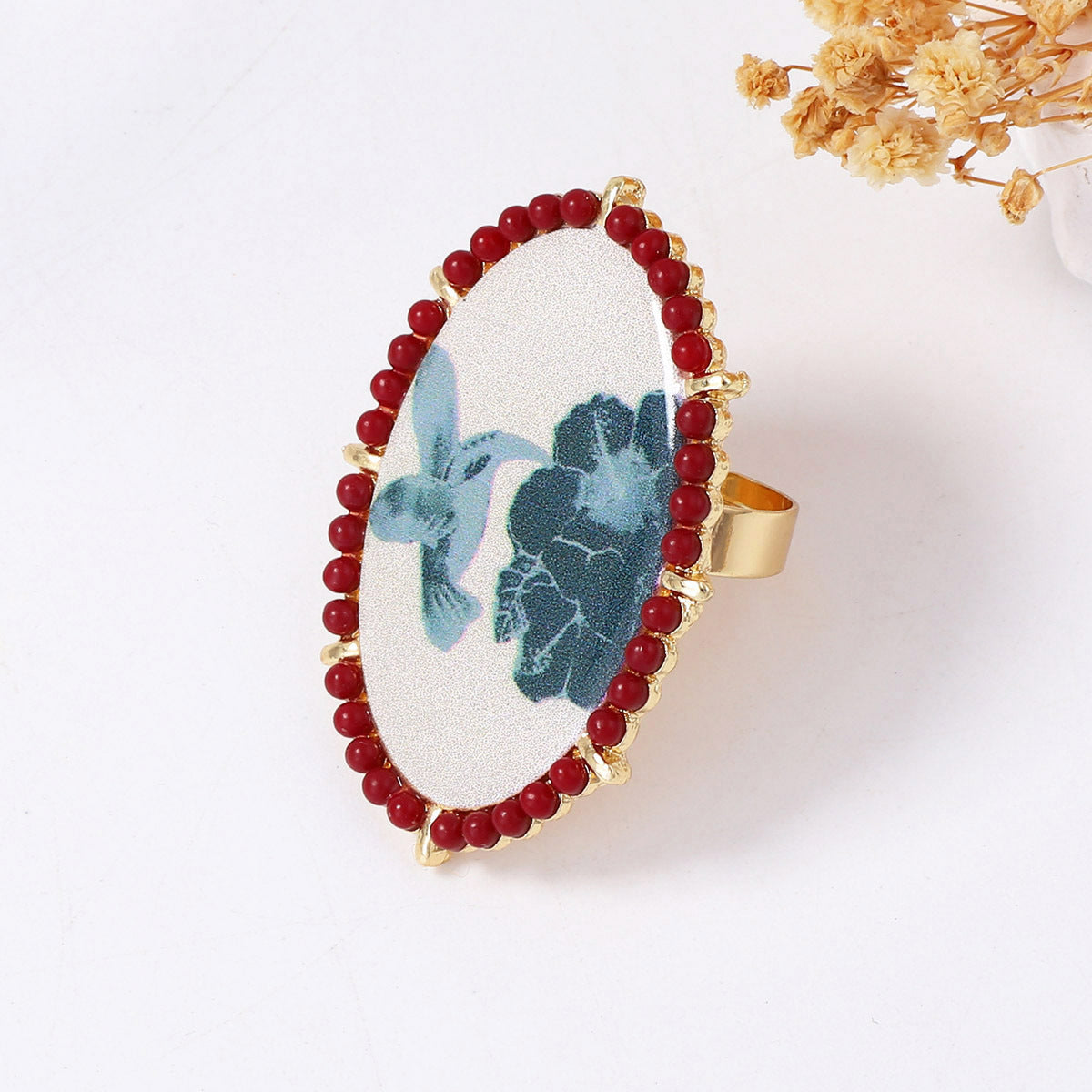 Alloy Adjustable Ring Vintage Bird And Flowers Boho