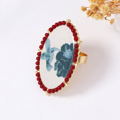 Alloy Adjustable Ring Vintage Bird And Flowers Boho