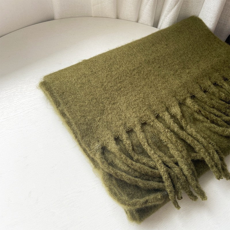 Chic Solid Color Faux Cashmere Scarf With Tassels for Women