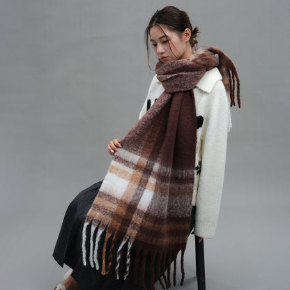 Chic Plaid Fringe Scarf Warm Thickened Shawl for Women
