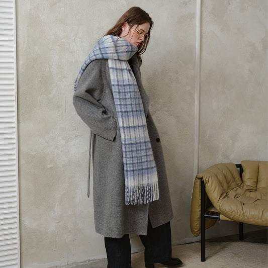 Designer Plaid Fringe Wool Scarf Stylish Winter Accessory