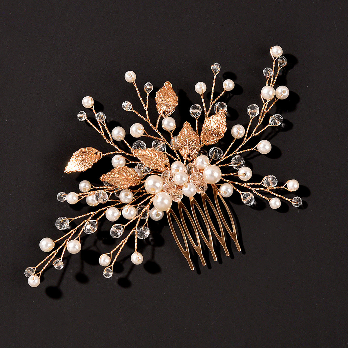 Gold Leaf Crystal Bridal Hair Comb Elegant Wedding Headpiece